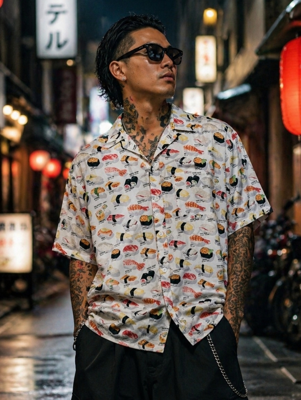 Vintage 90s 3rd Rail Sushi Print Button Up Shirt Size M Third Rail